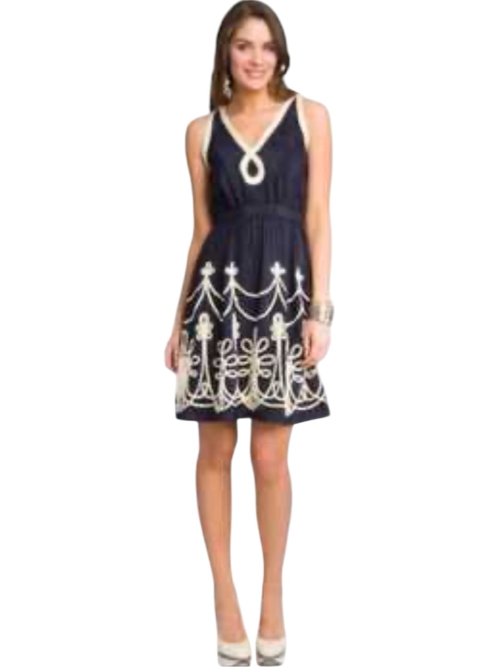 Milly NY Sail Away Blue Silk Rope Appliqué Fit & Flare Dress Size 6
